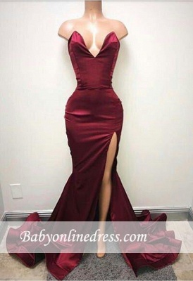 Sexy Sleeveless Sweep-Train Sweetheart Front-Split Prom Dress_1