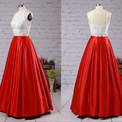 Elegant 2018 Lace A-Line Sleeveless Floor-Length Two-Pieces Prom Dress_3