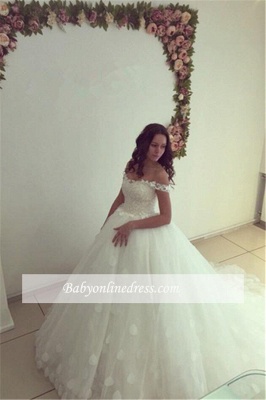 Appliques Ball-Gown Off-the-shoulder Newest White Lace-up Lace Wedding Dress_1