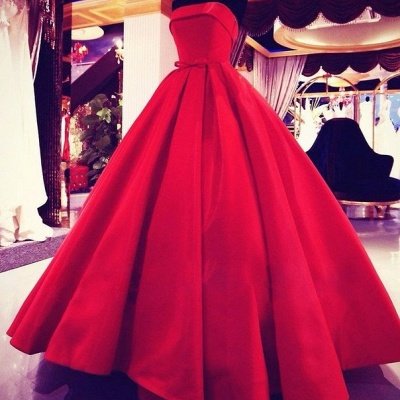 Red Ball Gown Prom Dresses Strapless with Bowknot Red Wedding Dresses_3
