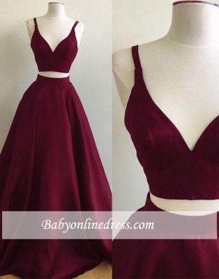 Two-Piece Straps Elegant A-line Burgundy Sleeveless Prom Dress SP0316_2