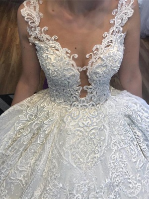 Attractive Straps Jewel Lace Ball Gown Floor Length Wedding Dress_3