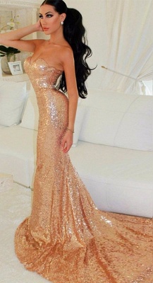Sequins Mermaid Prom Dresses Sweetheart Neck Long Simple Sexy Evening Gowns_1
