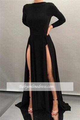 Sexy Front-splits High-neck Black Sleeves Sheath Long Evening Dresses BA4519_1