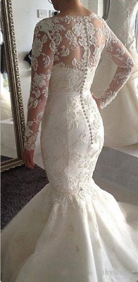 Elegant Lace Mermaid Wedding Dresses Long Sleeves Top Buttons Back Chapel Train Bridal Gowns_1