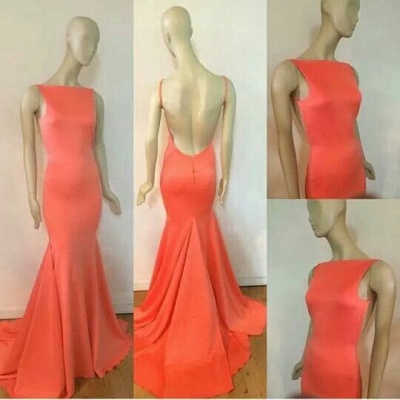 High Neck Mermaid Prom Dresses Tangerine Backless Court Train Evening Gowns_2