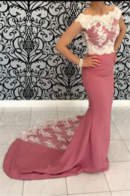 Mermaid Appliques Prom Dresses Off-the-Shoulder Court Train Evening Gowns_1