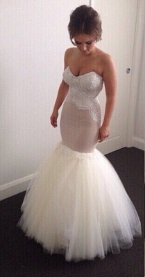 Sweetheart Mermaid Wedding Dresses Beading Applique Tulle Floor Length Bridal Gowns_4