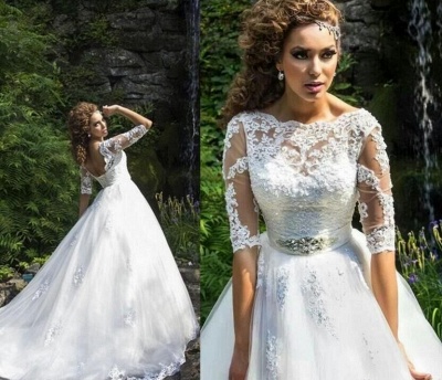 Lace A-line Wedding Dresses Half Long Sleeves Appliques Lace-Up Back Elegant Bridal Gowns_4