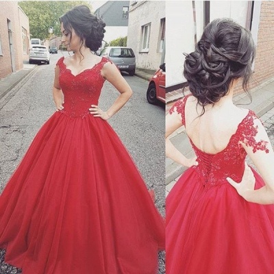 New Arrival Modern Red Tulle Lace-up Party Gowns Lace Prom Dress BA4632_3