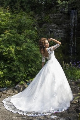 Lace A-line Wedding Dresses Half Long Sleeves Appliques Lace-Up Back Elegant Bridal Gowns_3