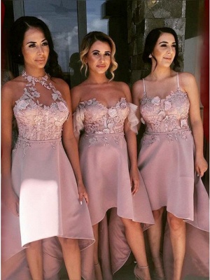 Sexy Hi-Lo Bridesmaid Dresses | Appliques Sleeveless Wedding Guest dresses_4