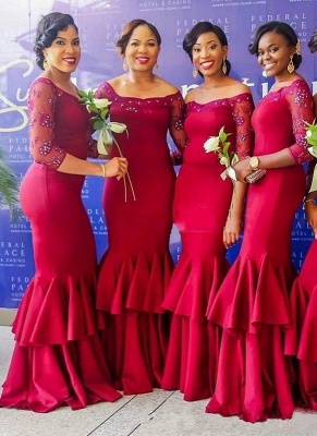 Ruffles Skirt Sexy Bridesmaid Dresses | Off-the-Shoulder Beading Maid of the Honor Dress_1