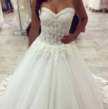 Lace Beaded A-line Wedding Dresses Sweetheart Lace Trim Sheer Elegant Bridal Gowns_3