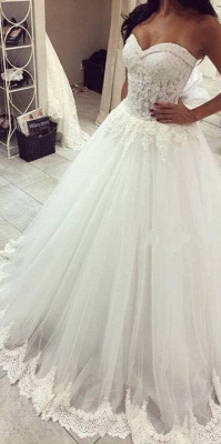 Lace Beaded A-line Wedding Dresses Sweetheart Lace Trim Sheer Elegant Bridal Gowns_2