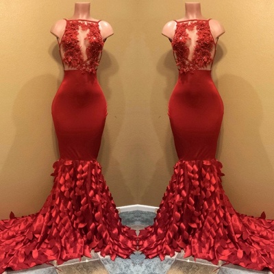 Gorgeous Red Mermaid Prom Dresses | Sleeveless Appliques Long Evening Gowns_3