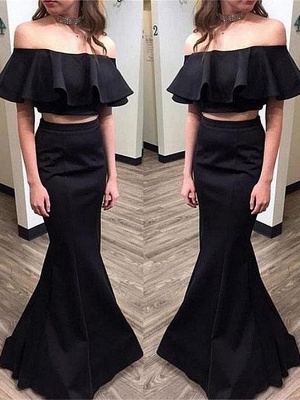 Elegant Black Two Pieces Prom Dresses | Simple Ruffles Mermaid Evening Dresses_1