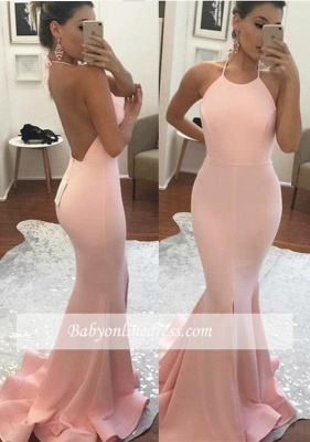 Sleeveless Mermaid Halter Backless Glamorous Prom Dress_3