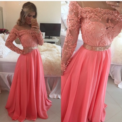 New Lace Chiffon Evening Gowns Sheer Illusion Long Sleeves Beaded Prom Dresses Bar0018_2