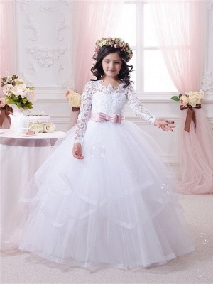 New Arrival Ball Gown Lace-Appliques Long-Sleeves Flower-Girl-Dresses_2