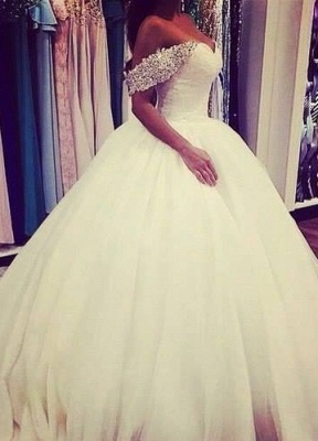 Off-the-Shoulder Beaded Sweetheart Neck Elegant Ball Gown Wedding Dresses_1