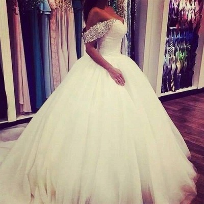 Off-the-Shoulder Beaded Sweetheart Neck Elegant Ball Gown Wedding Dresses_3