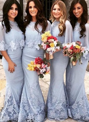 Elegant Butterfly Sleeves Bridesmaid Dresses | Lace Appliques Mermaid Wedding Party Dresses_1