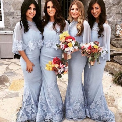 Elegant Butterfly Sleeves Bridesmaid Dresses | Lace Appliques Mermaid Wedding Party Dresses_3