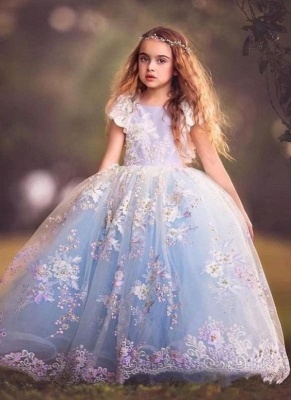 Fairy Ball Gown Flower Girl Dress | Short Sleeves Puffy Girl Formal Dress_1