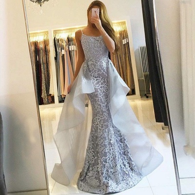 Glamorous Lace Long Prom Dresses | Strapless Over-Skirt Mermaid Evening Dresses_3