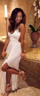 White Backless Side Slit Mermaid Prom Dresses Floor Length Sexy Evening Gowns_3