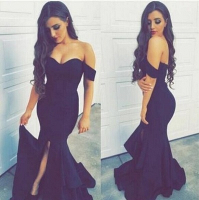 Long Mermaid Prom Dresses Off the Shoulder Front Slit Sexy Evening Gowns_3