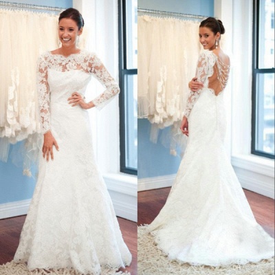 Elegant A Line Lace 2020 Wedding Dresses with Sleeves Open Back Plus Size Dresses_4