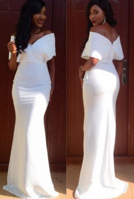 Off Shoulder White Mermaid Prom Dresses Sweep Train Alluring Evening Gowns_1