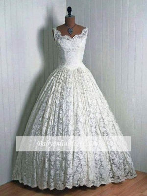 Vantage Elegant Lace Sleeveless Bridal Gowns Floor Length Wedding Dresses_1