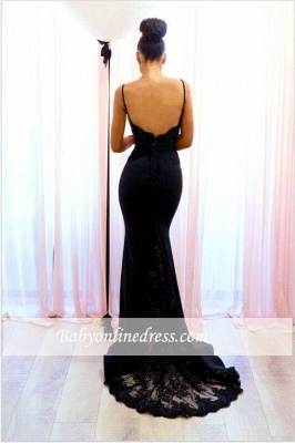 Spaghetti Straps Black Evening Dresses | Spaghettis Straps Backless Bridesmaid Dress_1