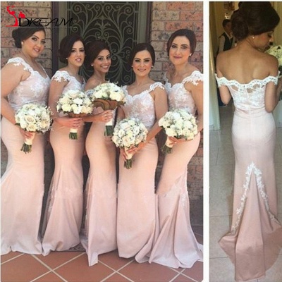Mermaid Lace Bridesmaid Dresses Pink Sweetheart Off-shoulder Court Train Maid of Honor Dresses_2