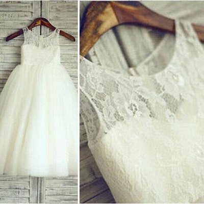 White A-Line Tulle Flower Girl Dresses Lace Sleeveless Party Gowns_2
