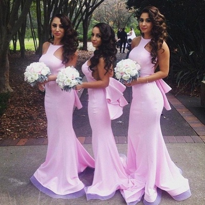 Sexy Pink Mermaid Beach Bridesmaid Dresses Layers Train Maid of the Honor Dress_3