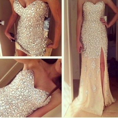 New Arrival Sweetheart Beadings Evening Dresses Side Slit Sweep Train Prom Gowns_2