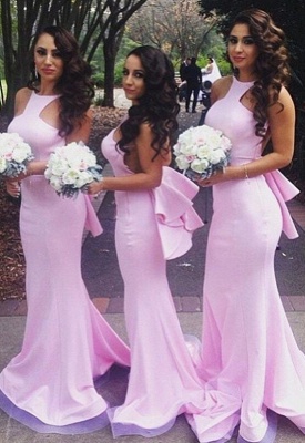 Sexy Pink Mermaid Beach Bridesmaid Dresses Layers Train Maid of the Honor Dress_1