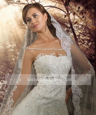Long Sleeve Appliques Beadings Princess Bridal Gowns Court Train Modest Wedding Dresses_4