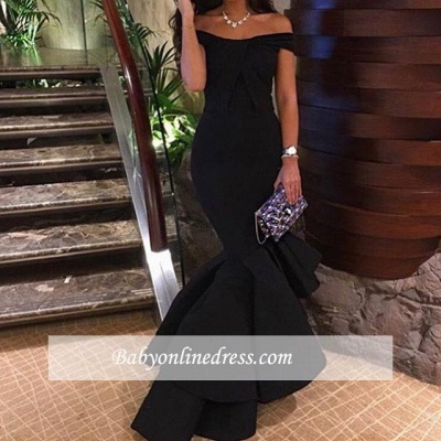 Black Off-the-Shoulder Mermaid Evening Gowns 2018 Hi-Lo Tiered Prom Dress BA4619_1
