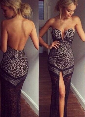Long Mermaid Prom Dresses V Neck Print Sheer Fabric High Slit Backless Sexy Evening Gowns_1