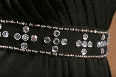 Simple Black Halter Chiffon Prom Dresses Ruffles Floor Length Crystal A-Line Evening Gowns_5