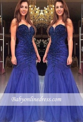 Sweetheart Beads Party Gowns Sleeveless Mermaid Tulle Prom Dress_3