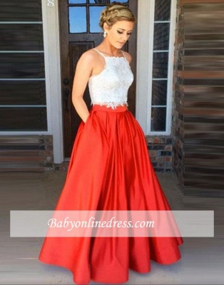 Elegant 2018 Lace A-Line Sleeveless Floor-Length Two-Pieces Prom Dress_1