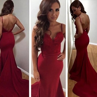 Long Mermaid Prom Dresses Spaghettis Straps Sweetheart Neck Backless Sexy Evening Gowns_3