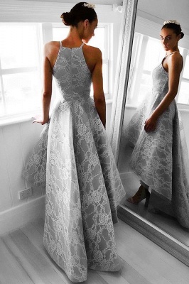 A-line Lace Hi-Lo Halter Sleeveless Elegant Prom Dresses_3