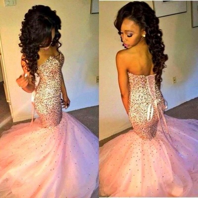 Pink Mermaid Prom Dresses Sequins Lace-up Bling Bling Long Evening Gowns_3